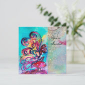 KLEINER ELF VON MUSHÖLLEN, rosa, gelb, blau funkel Einladung (Stehend Vorderseite)