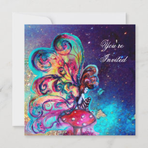 KLEINER ELF VON MUSHÖLLEN, rosa, gelb, blau funkel Einladung