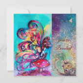 KLEINER ELF VON MUSHÖLLEN, rosa, gelb, blau funkel Einladung (Vorderseite)