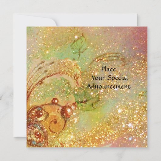 KLEINER ELF VON MUSHÖLLEN, rosa, gelb, blau funkel Einladung (Rückseite)