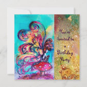 KLEINER ELF VON MUSHÖLLEN, rosa, gelb, blau funkel Einladung (Vorderseite)