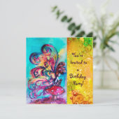 KLEINER ELF VON MUSHÖLLEN, rosa, gelb, blau funkel Einladung (Stehend Vorderseite)