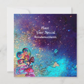 KLEINER ELF VON MUSHÖLLEN, rosa, gelb, blau funkel Einladung (Rückseite)