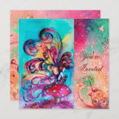 KLEINER ELF VON MUSHÖMMEN, rosa blaues Funkeln Einladung (Vorne/Hinten)