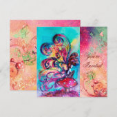 KLEINER ELF VON MUSHÖMMEN, rosa blaues Funkeln Einladung (Vorne/Hinten)