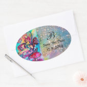 Kleiner Elf von Pilzen Save the Date Monogramm Ovaler Aufkleber (Umschlag)