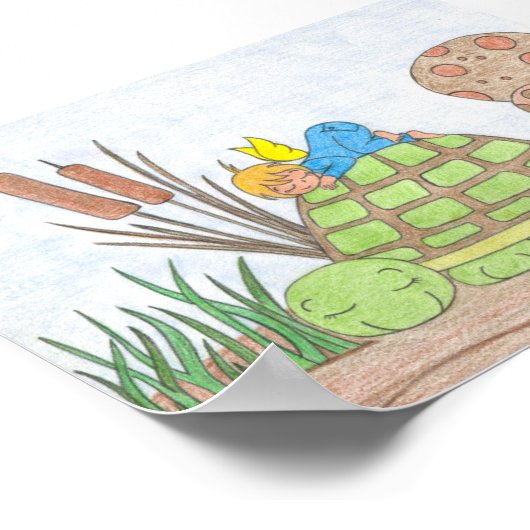 Kleiner Engel auf Schildkröte Poster (Ecke)