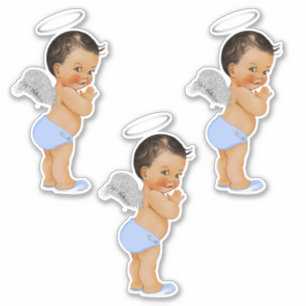 Kleiner Engel Baby Junge Hellblau Silberne Flügel  Aufkleber