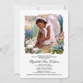 Kleiner Engel mit Bunnies Heiliger Kommunion Einladung