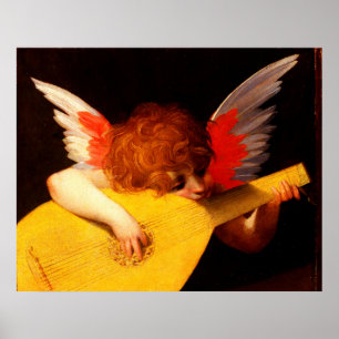 KLEINER ENGEL SPIELT LAUTE Musik machender Cherub Poster