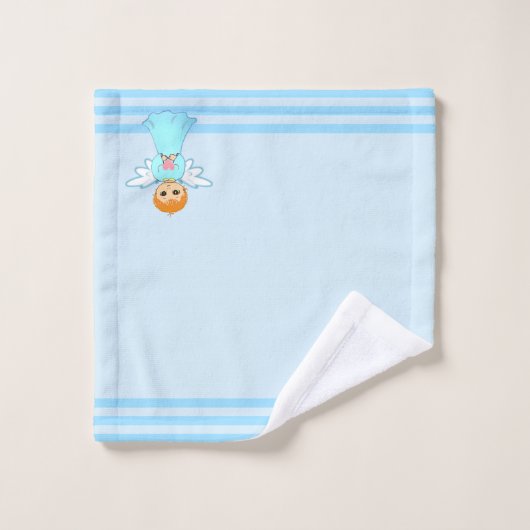 Kleiner Engel und türkisfarbene Streifen Badhandtuch Set (Waschlappen)