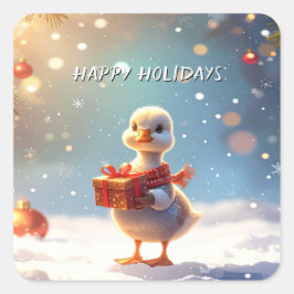Kleiner-Enten-Weihnachts-Feiertags-Aufkleber Quadratischer Aufkleber