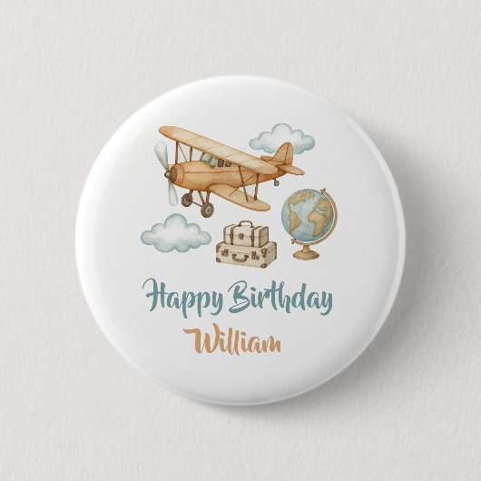Kleiner Explorer Flugzeug Geburtstag Button (Vorderseite)