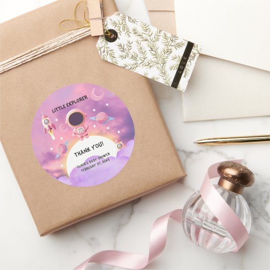 Kleiner Explorer Moderne Lila Babydusche Runder Aufkleber (Schenken)