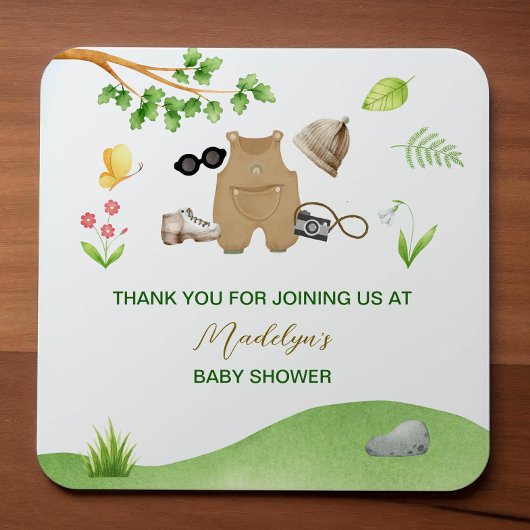 Kleiner Explorer-Wald-WanderBaby-Dusche Quadratischer Aufkleber