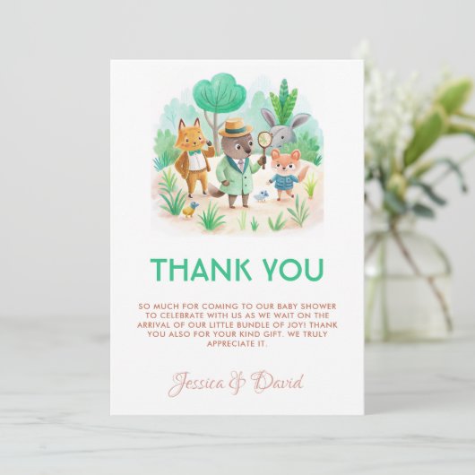 Kleiner Explorer-Walddetektor Kinderdusche Dankeskarte (Stehend Vorderseite)