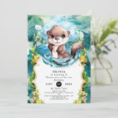 Kleiner farbenfroher Otter Geburtstag Einladung (Stehend Vorderseite)