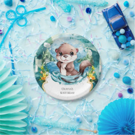 Kleiner farbenfroher Otter Geburtstag Pappteller