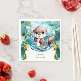 Kleiner farbenfroher Otter Geburtstag Serviette