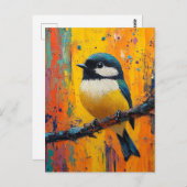 Kleiner farbenfroher Vogel am Zweig Postkarte (Vorne/Hinten)