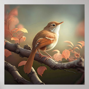 Kleiner farbenfroher Vogel auf einem Ast AI Natur Poster
