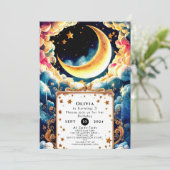 Kleiner farbiger Mond zum Geburtstag Einladung (Stehend Vorderseite)