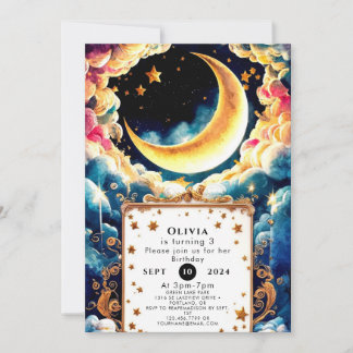 Kleiner farbiger Mond zum Geburtstag Einladung