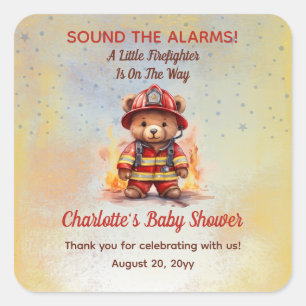 Kleiner Feuerwehr-Teddybär-Baby-Party Quadratischer Aufkleber