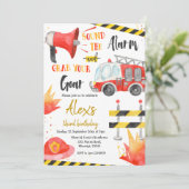 Kleiner Feuerwehrjunge Einladung zum Geburtstag (Stehend Vorderseite)