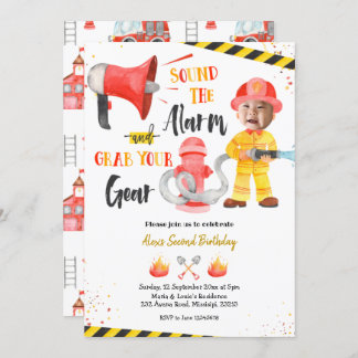 Kleiner Feuerwehrjunge mit Foto Junge Geburtstag Einladung