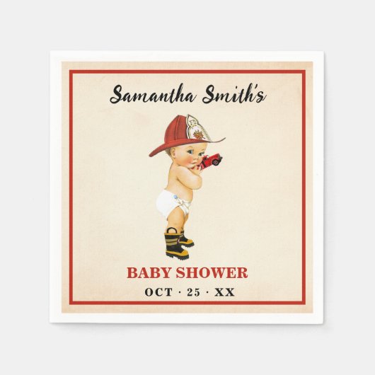 Kleiner Feuerwehrmann Baby Dusche Party Dekoration Serviette (Vorderseite)