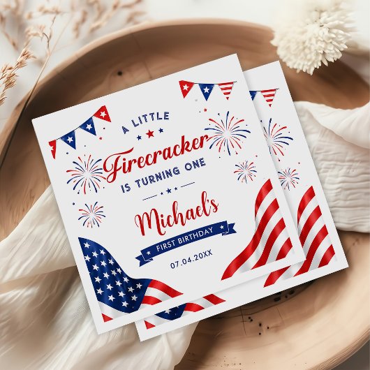 Kleiner Feuerwerkskörper 4. Juli 1. Geburtstag Serviette