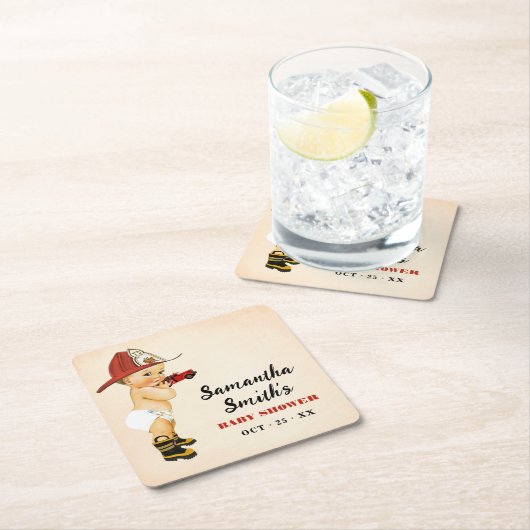 Kleiner Firefighter Baby Dusche Party Dekor Square Rechteckiger Pappuntersetzer (Vor Ort)