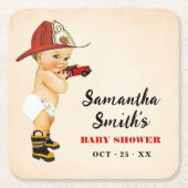 Kleiner Firefighter Baby Dusche Party Dekor Square Rechteckiger Pappuntersetzer (Vorderseite)