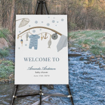 Kleiner Fischer-Angler-Baby-Shower-Willkommensschi