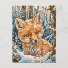 Kleiner Fox im Schneewald Postkarte