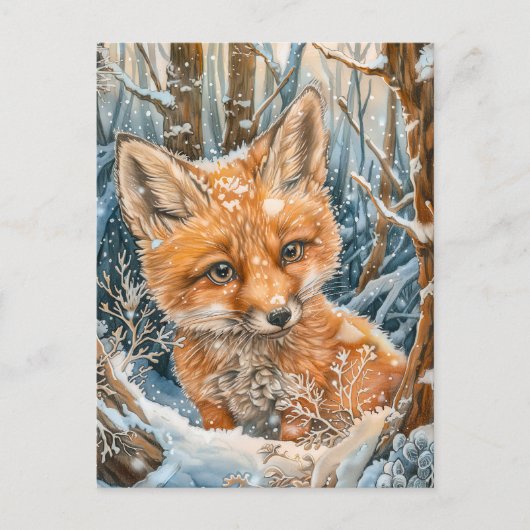 Kleiner Fox im Schneewald Postkarte (Vorderseite)