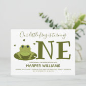 Kleiner Frosch macht ein Süße Tier zum ersten Gebu Einladung (Stehend Vorderseite)