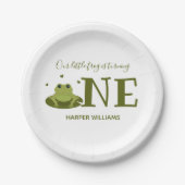 Kleiner Frosch macht ein Süße Tier zum ersten Gebu Pappteller (Vorderseite)