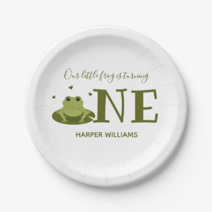 Kleiner Frosch macht ein Süße Tier zum ersten Gebu Pappteller