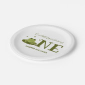 Kleiner Frosch macht ein Süße Tier zum ersten Gebu Pappteller (Schrägansicht)