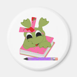Kleiner Frosch mit Buch und Bleistift Magnet