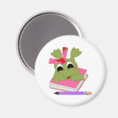 Kleiner Frosch mit Buch und Stift Magnet (Vorderseite/Rückseite)