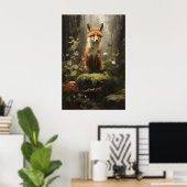 Kleiner Fuchs im Wald Wandbild, Botanisch Dunkel Poster (Heimbüro)