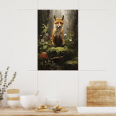 Kleiner Fuchs im Wald Wandbild, Botanisch Dunkel Poster (Küche)