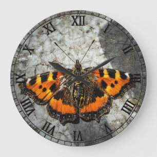 Kleiner Fuchs Schmetterling Grunge Kunst Große Wanduhr