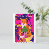 Kleiner Fuchs Weihnachtsretro fuchsia Postkarte (Stehend Vorderseite)
