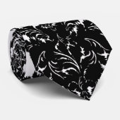 kleiner geblüht Schwarz-weißer Damast Krawatte (Gerollt)