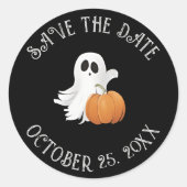 Kleiner Geist und Pumpkins Save the Date Runder Aufkleber (Vorderseite)