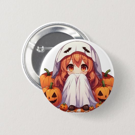 Kleiner Geist zu Halloween Button (Vorne & Hinten)